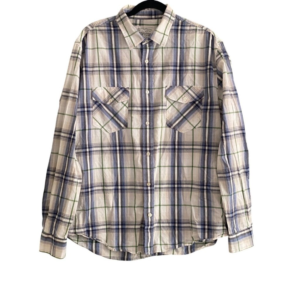 Aeropostale Shirt LS Blue Plaid Button Front Chest Pockets Men XL